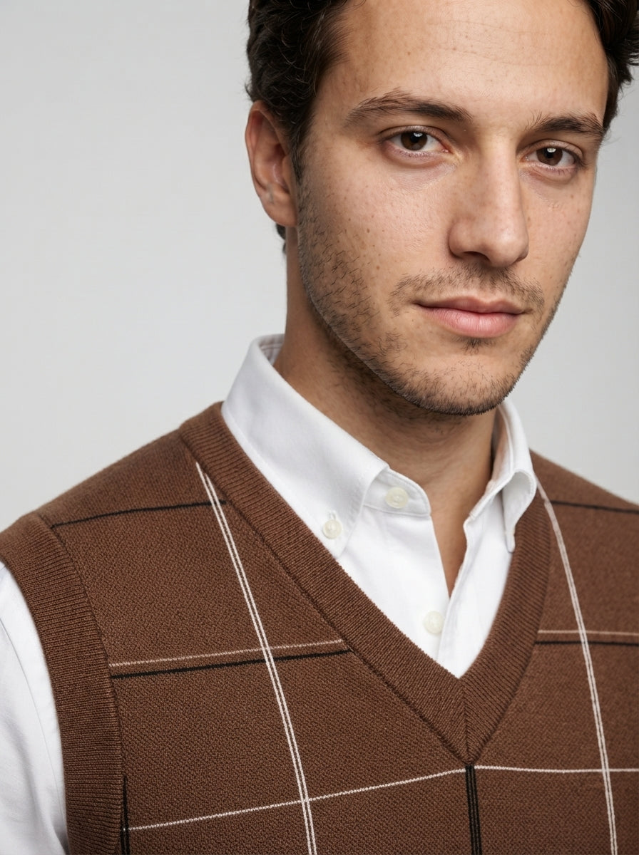 The Alverton Check Vest in Brown