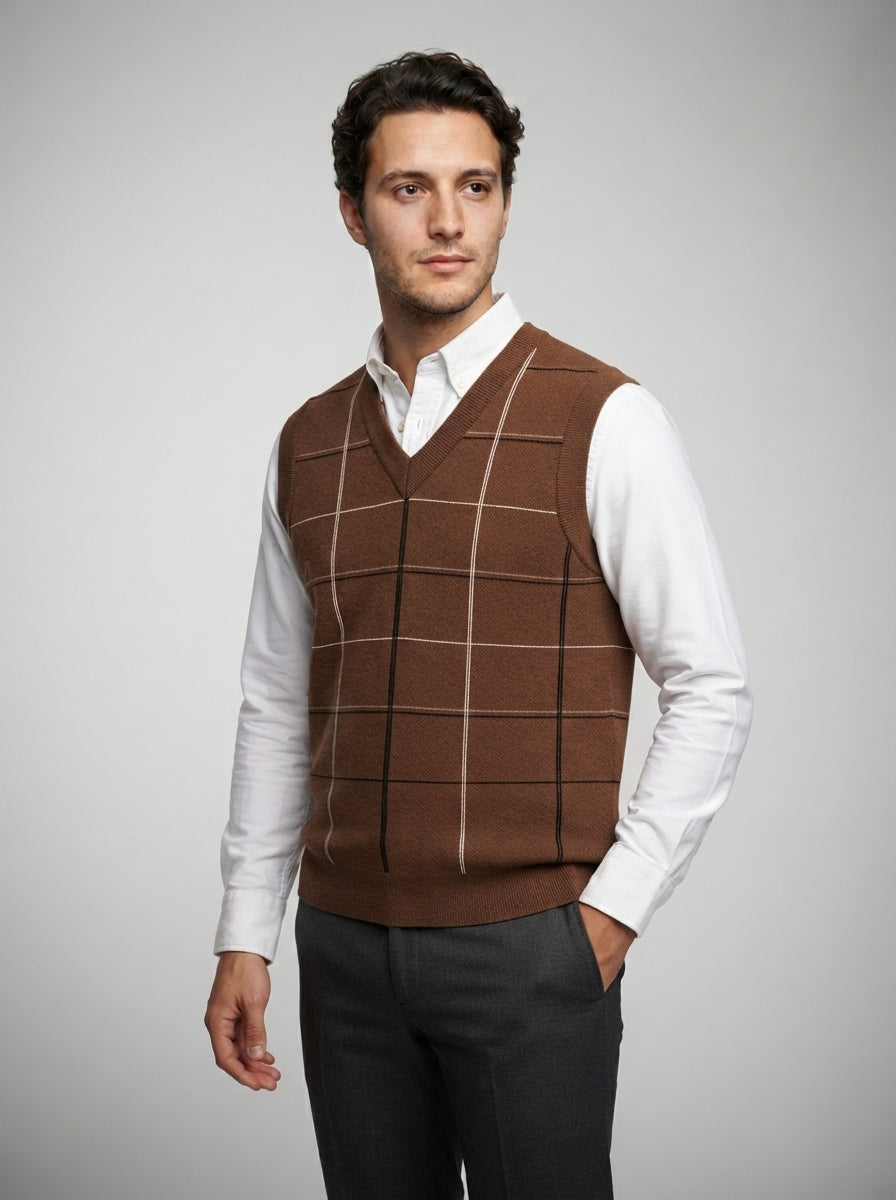 The Alverton Check Vest in Brown