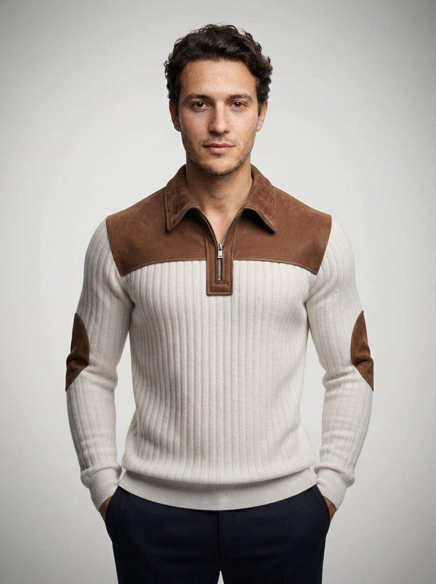 The Thetford Panel Zip Polo in Cream