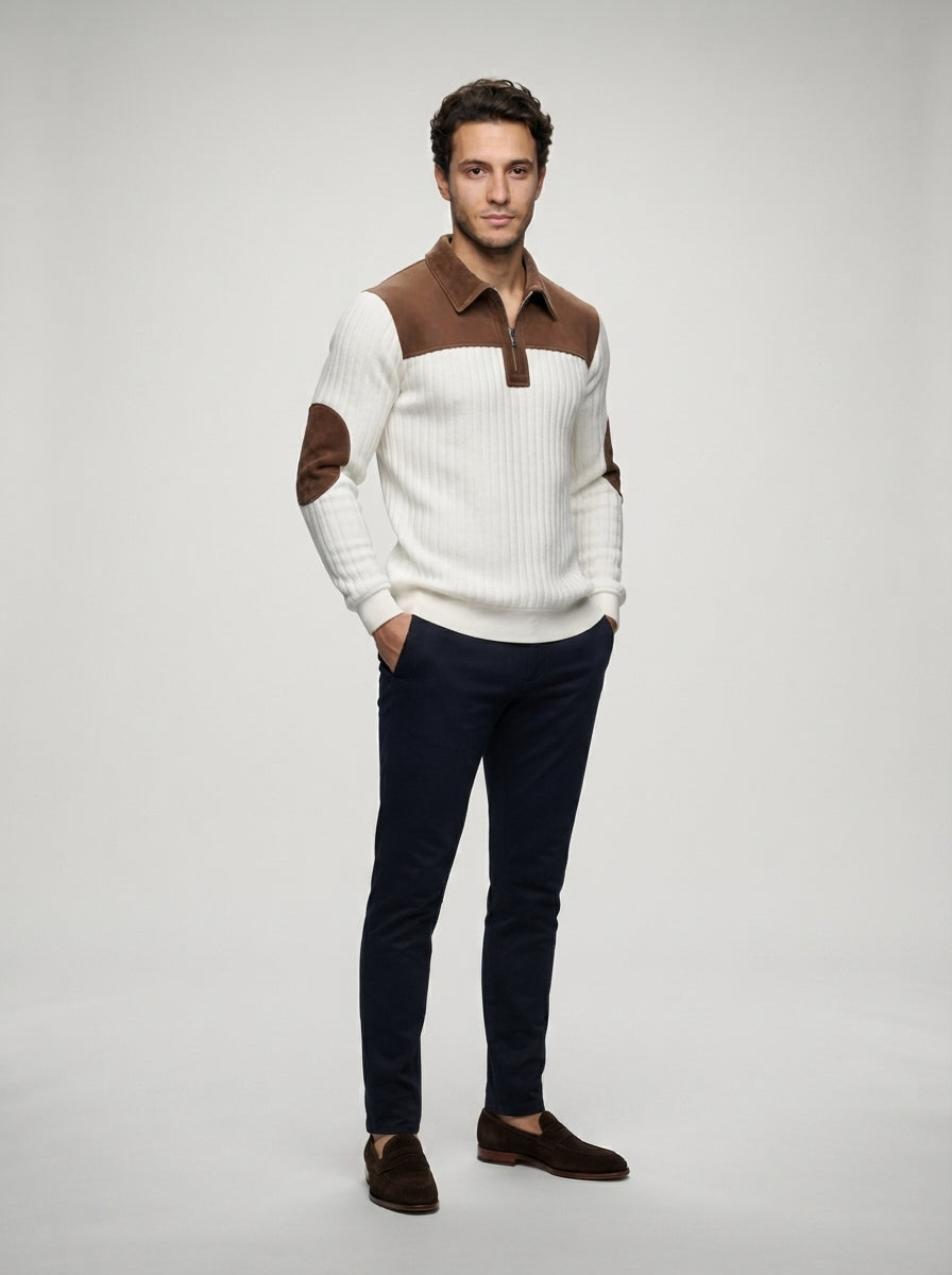 The Thetford Panel Zip Polo in Cream