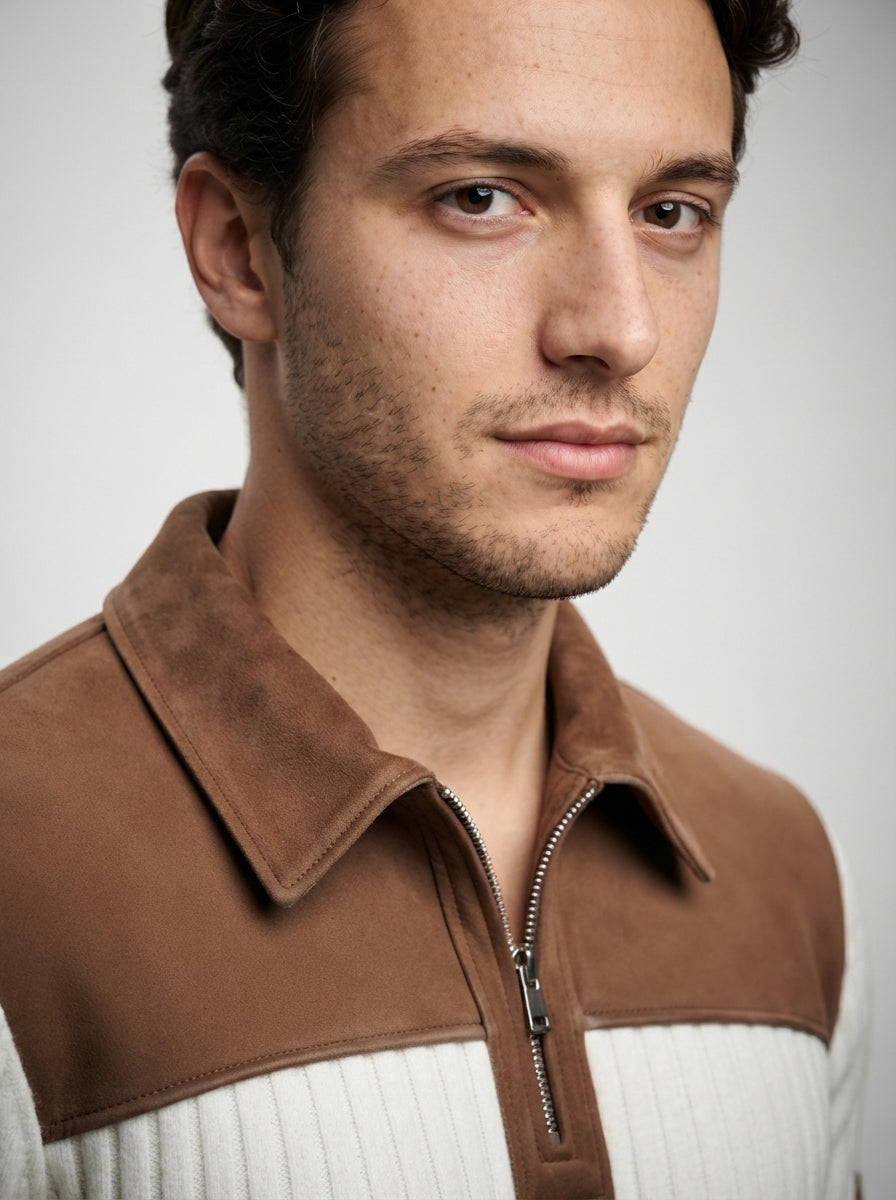 The Thetford Panel Zip Polo in Cream