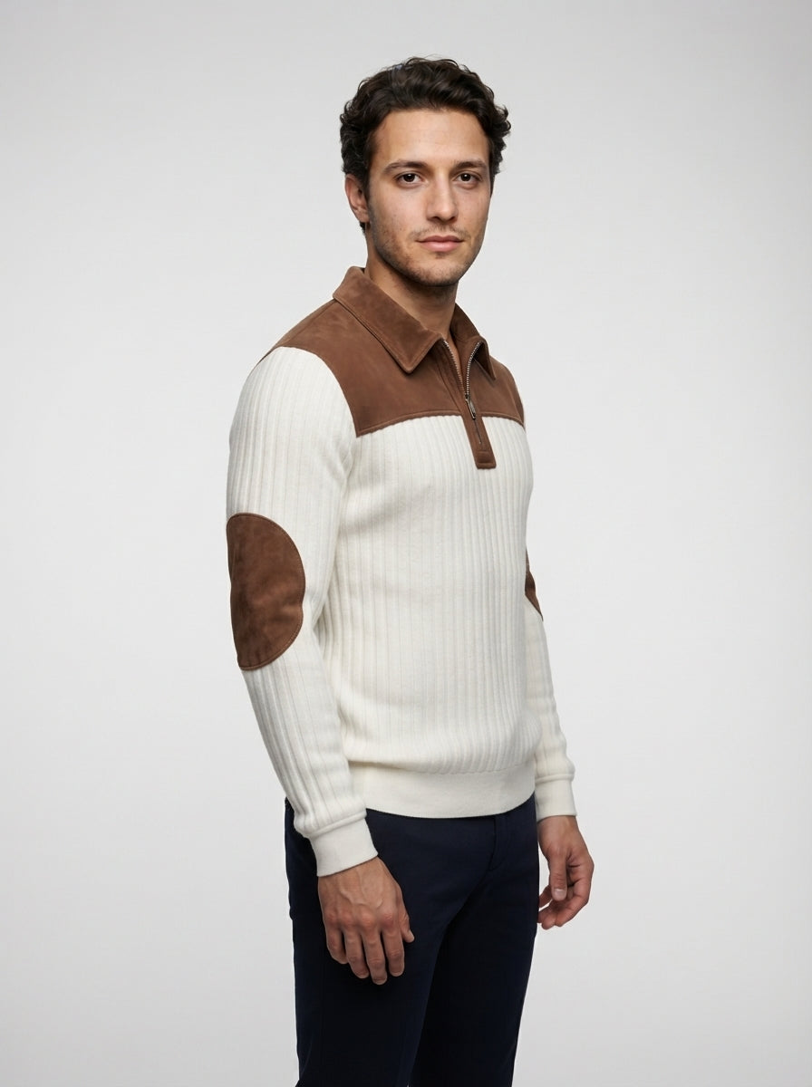 The Thetford Panel Zip Polo in Cream