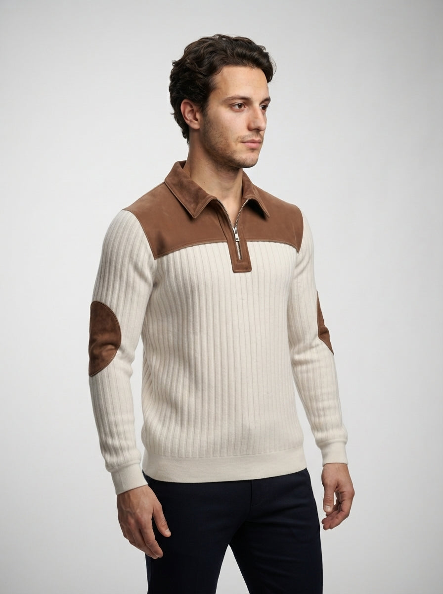 The Thetford Panel Zip Polo in Cream