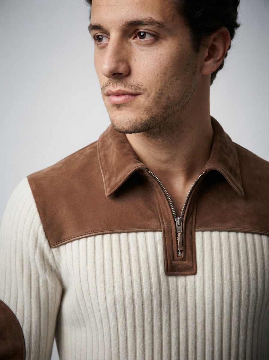 The Thetford Panel Zip Polo in Cream