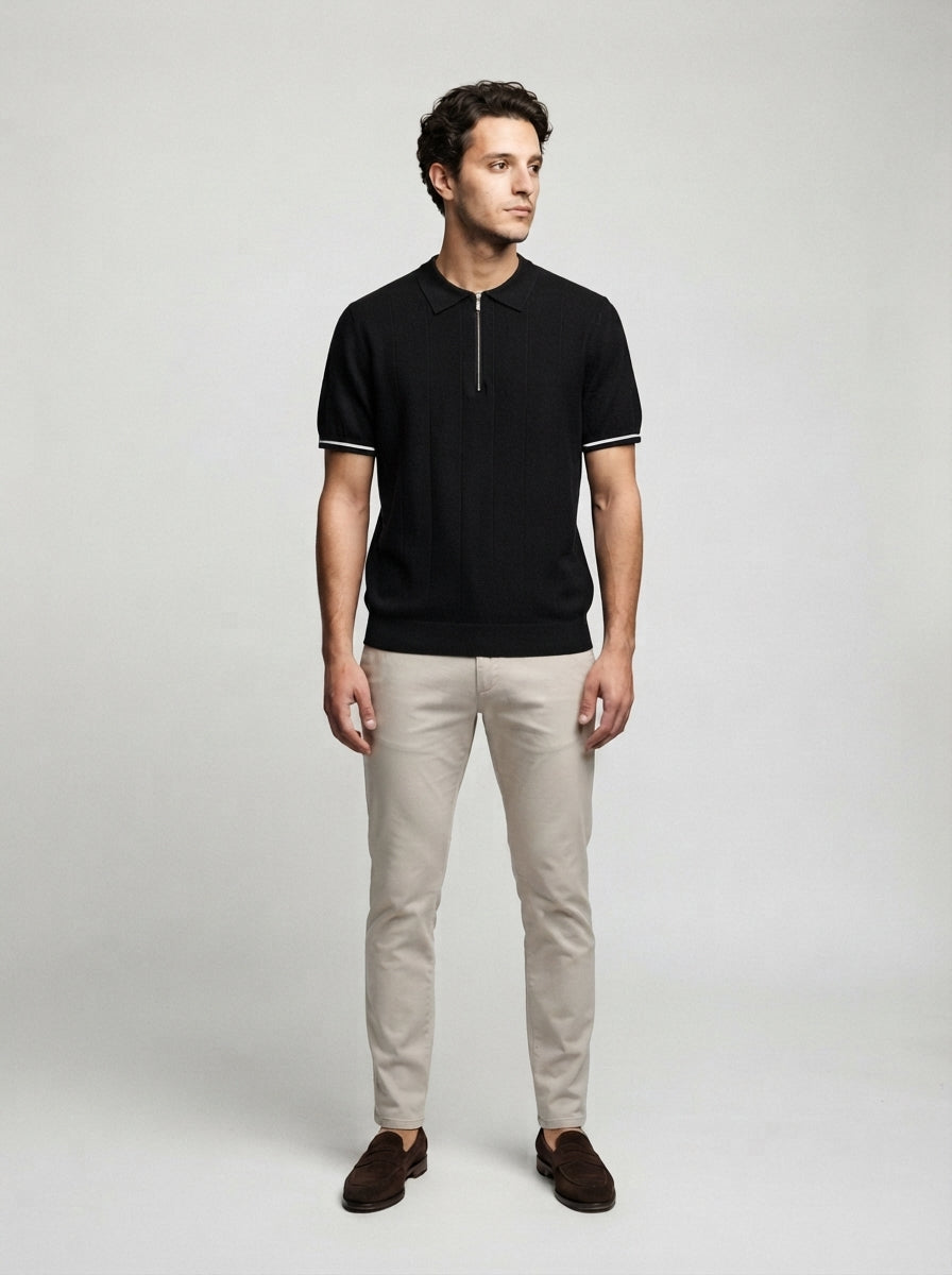 The Rothley Zip Polo in Black