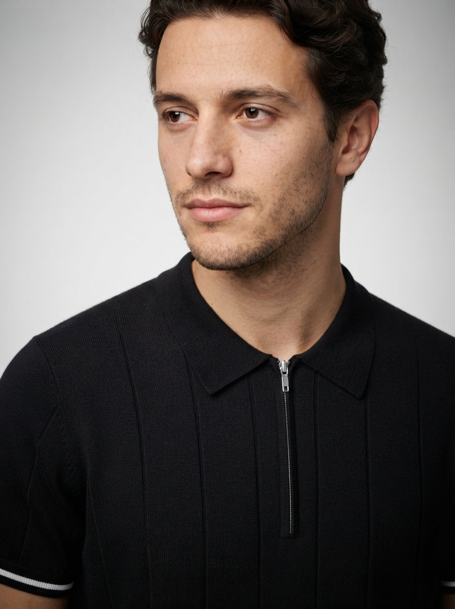 The Rothley Zip Polo in Black