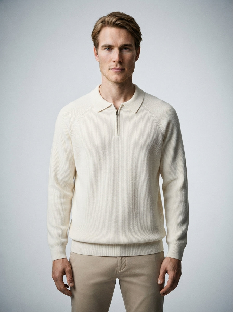 The Melrose Quarter Zip Polo in Cream