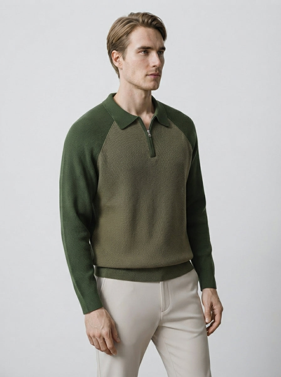 The Melrose Quarter Zip Polo in Olive