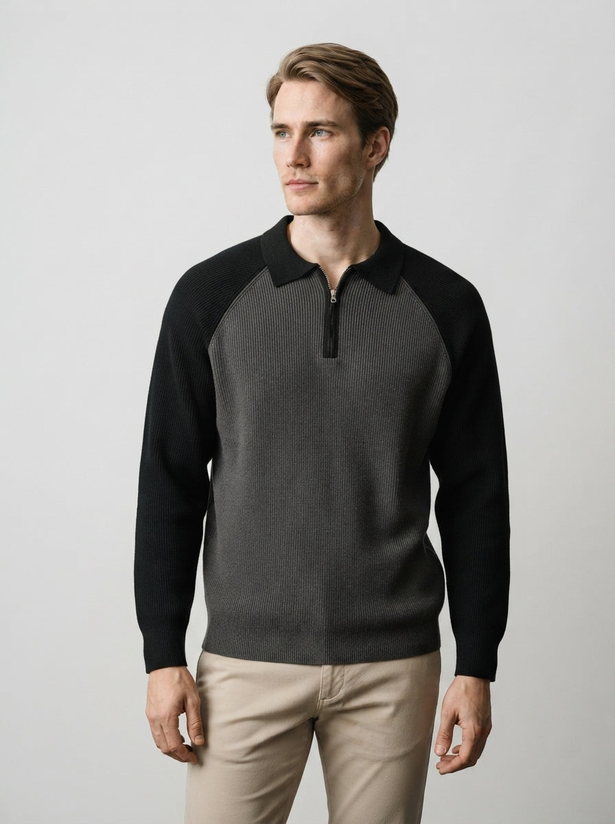The Melrose Quarter Zip Polo in Charcoal
