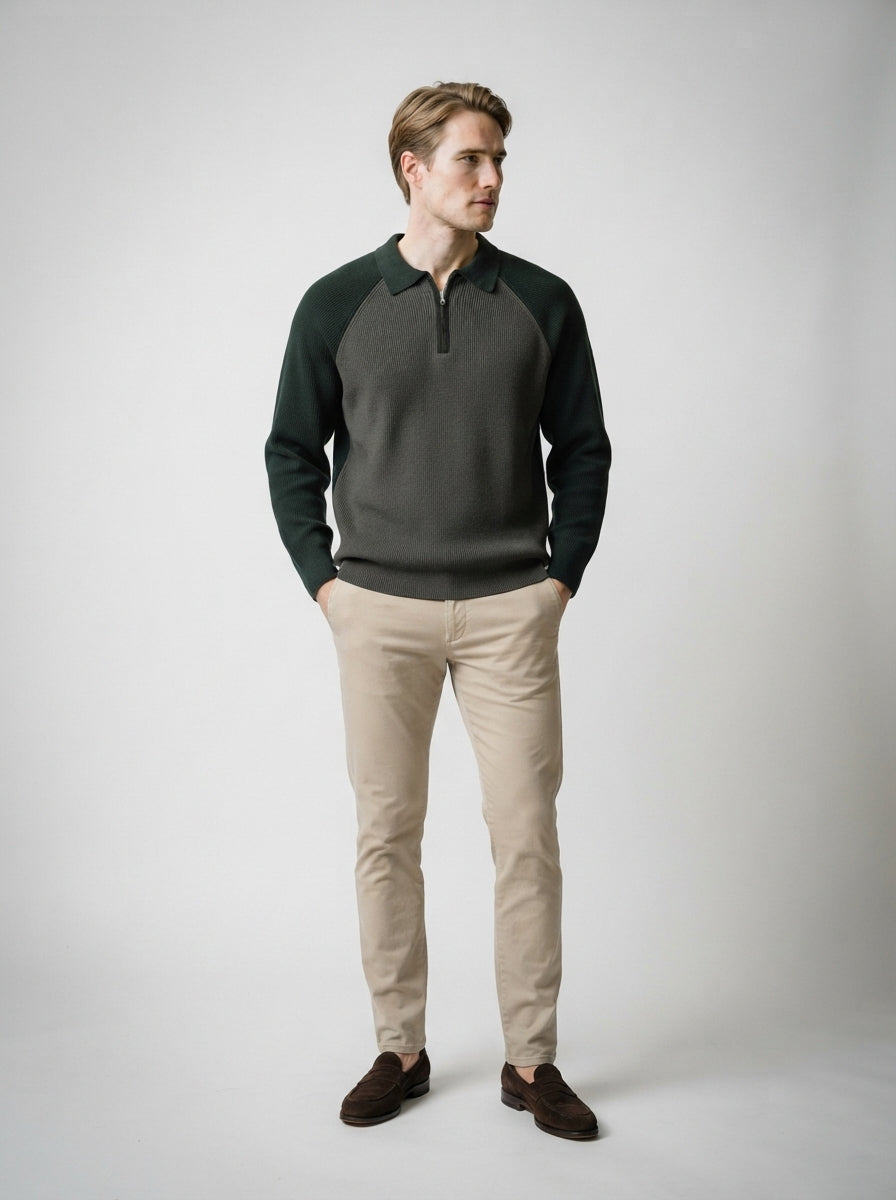 The Melrose Quarter Zip Polo in Charcoal