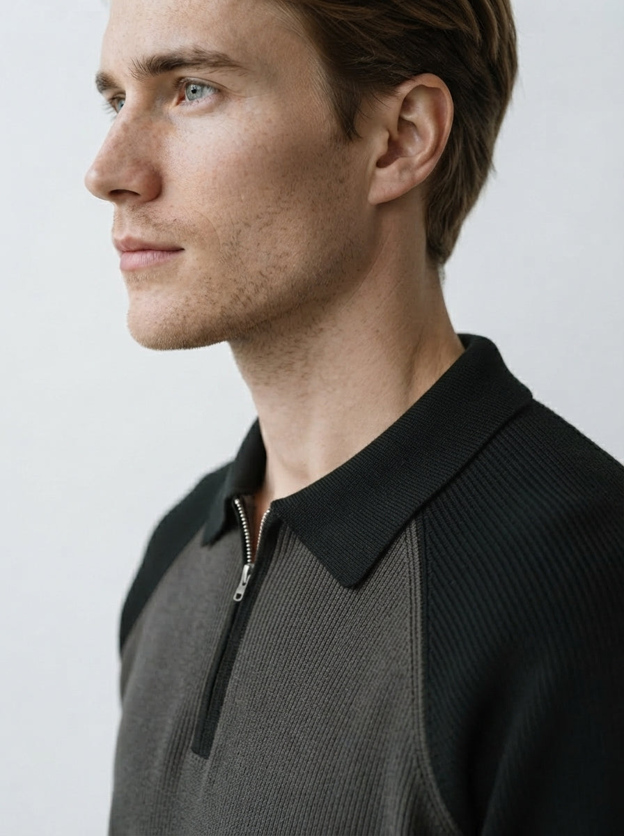 The Melrose Quarter Zip Polo in Charcoal