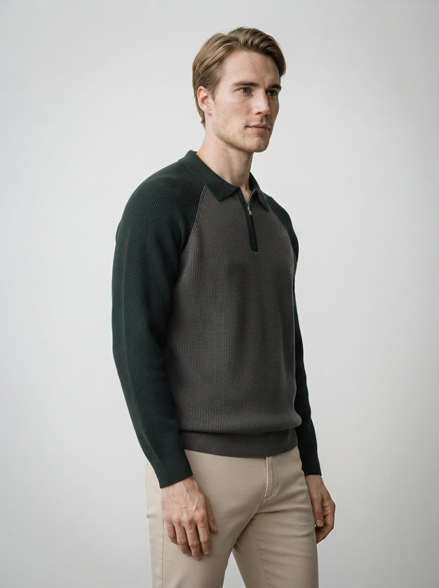 The Melrose Quarter Zip Polo in Charcoal