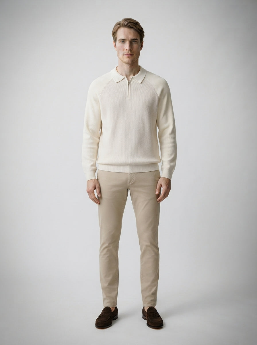 The Melrose Quarter Zip Polo in Cream