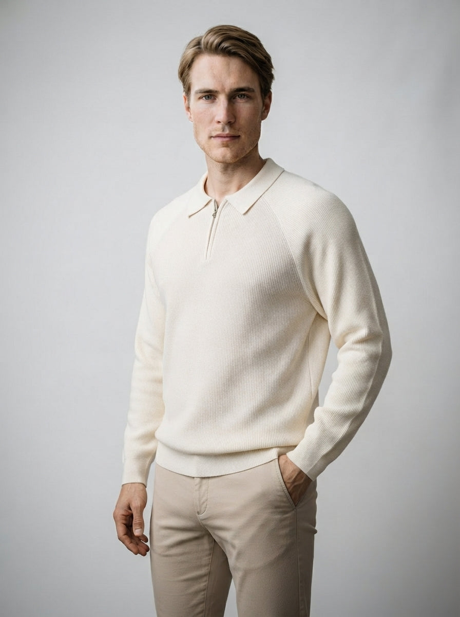 The Melrose Quarter Zip Polo in Cream
