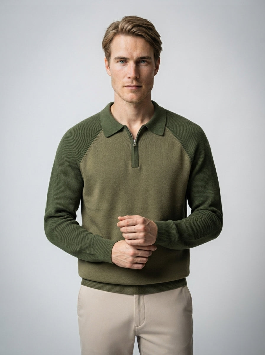 The Melrose Quarter Zip Polo in Olive