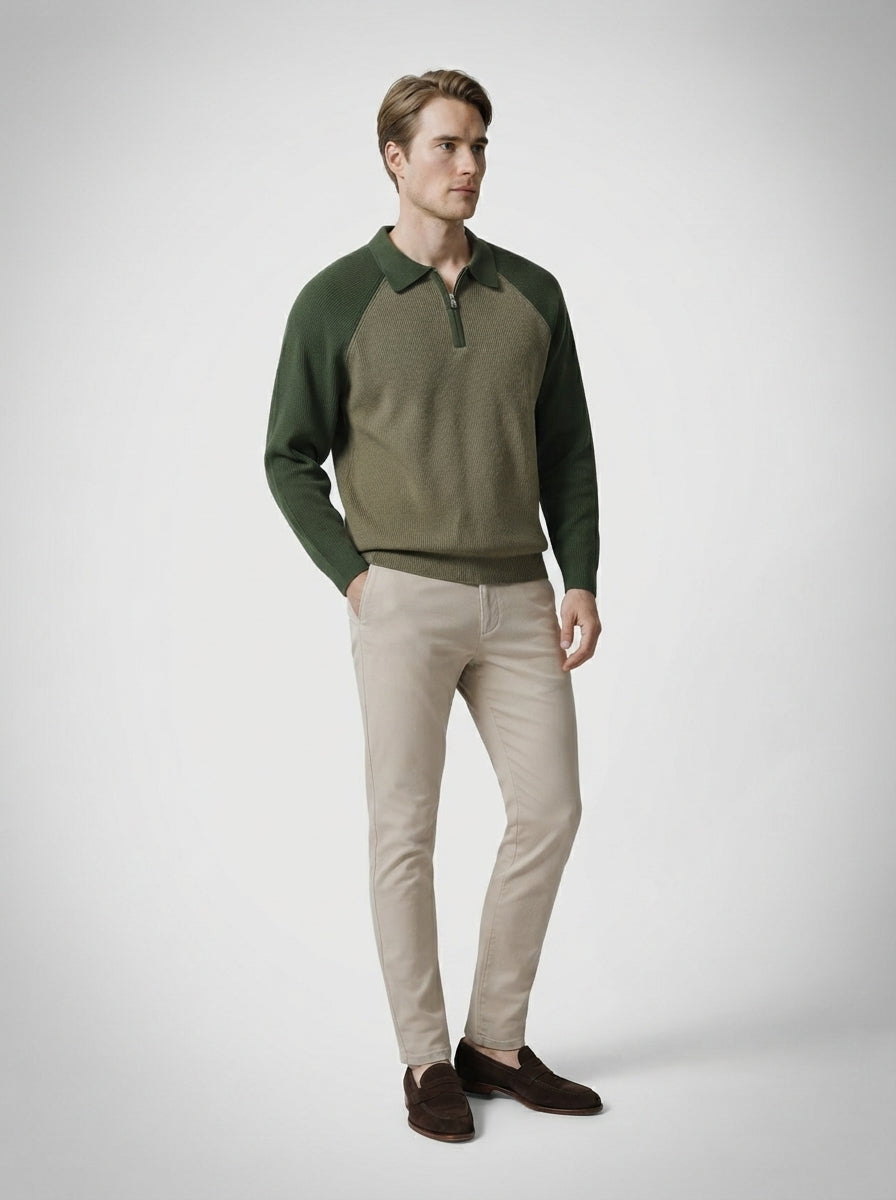 The Melrose Quarter Zip Polo in Olive