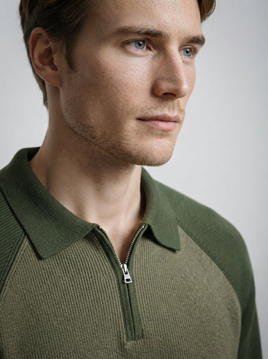 The Melrose Quarter Zip Polo in Olive