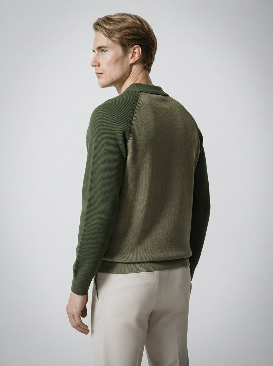 The Melrose Quarter Zip Polo in Olive