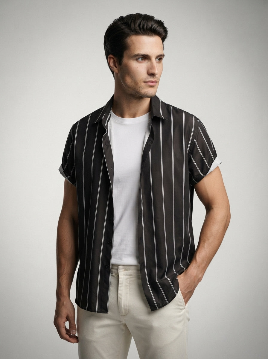 The Ansley Stripe Shirt in Black