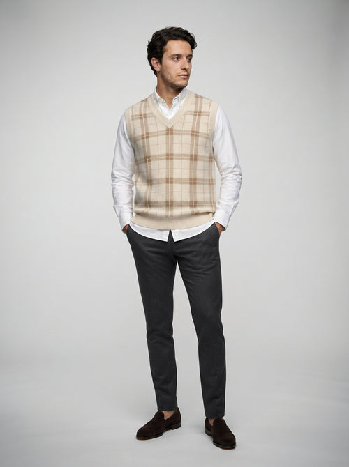 The Ambleside Check Vest in Cream