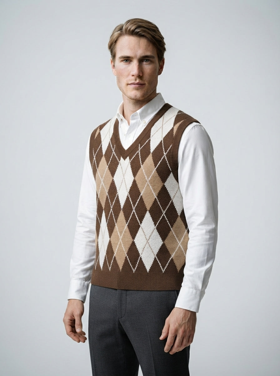 The Ellingham Argyle Vest in Brown