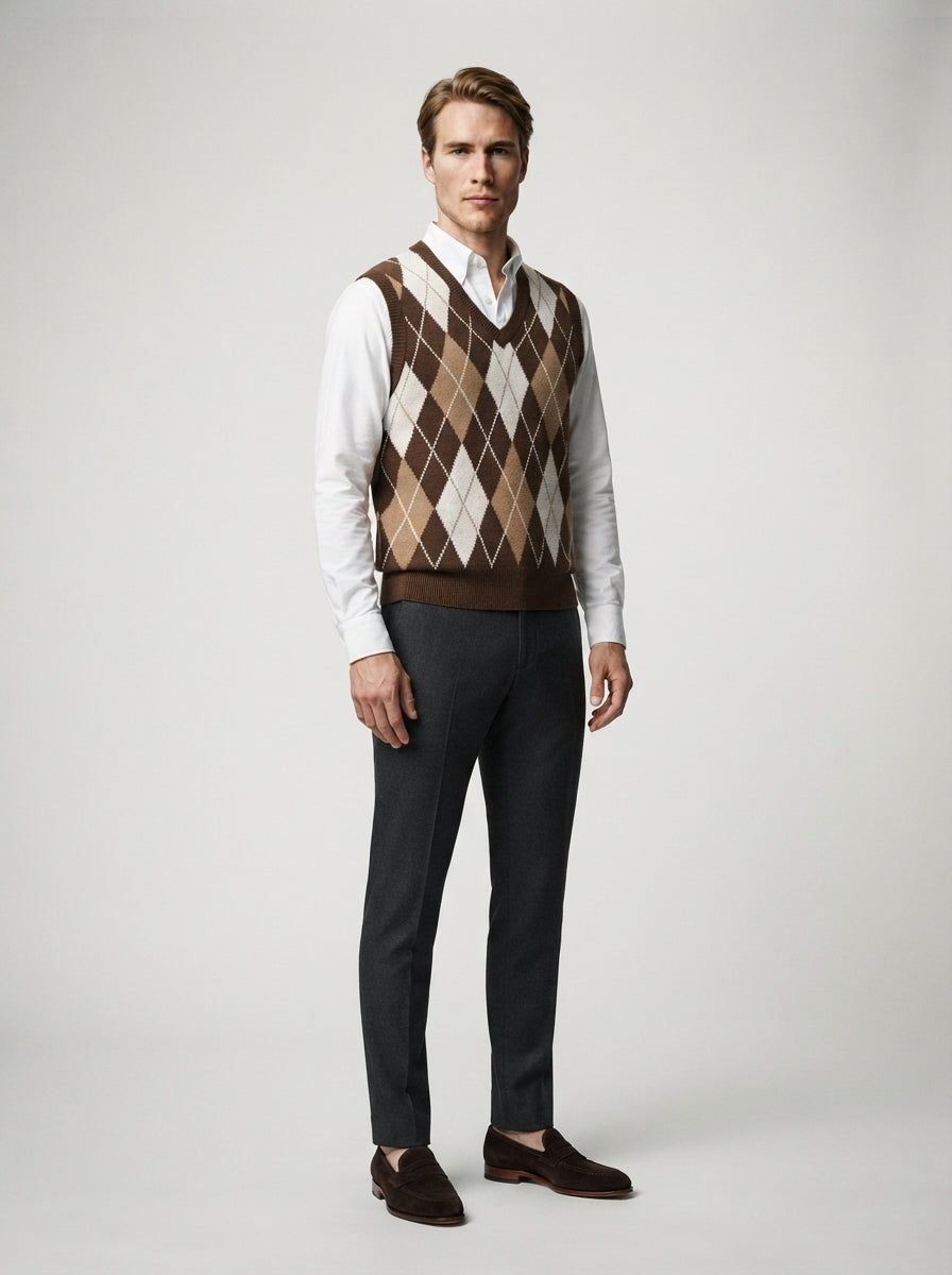 The Ellingham Argyle Vest in Brown