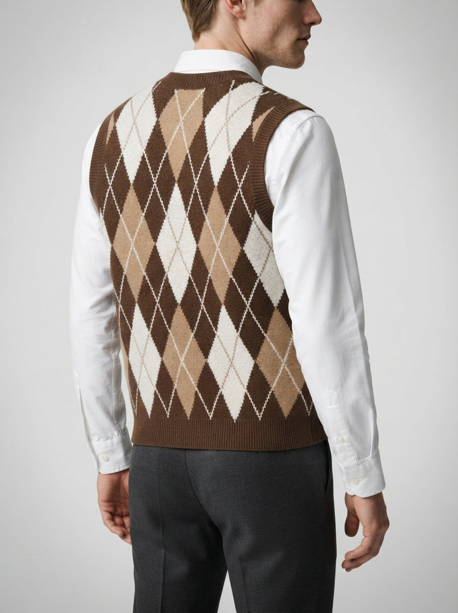 The Ellingham Argyle Vest in Brown