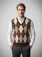 The Ellingham Argyle Vest in Brown