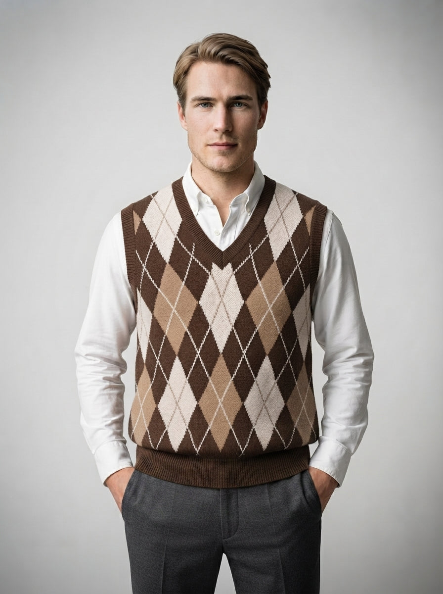 The Ellingham Argyle Vest in Brown