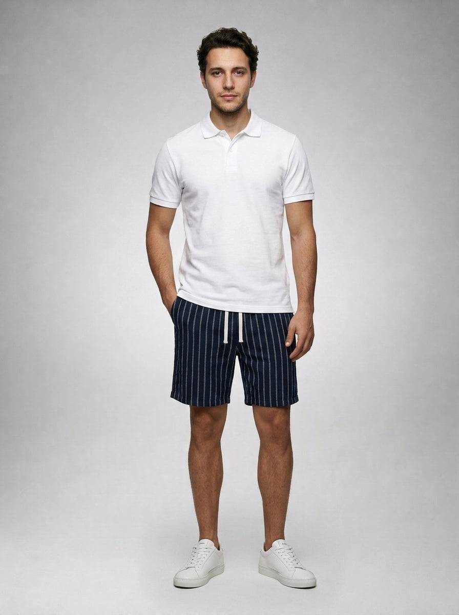 The Margate Pleat Short in Navy Blue