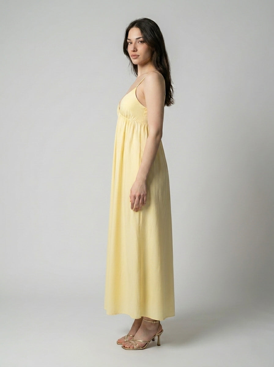Giselle V Neck Spaghetti Strap A Line Maxi Dress in Yellow