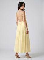 Giselle V Neck Spaghetti Strap A Line Maxi Dress in Yellow