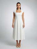 Celestine Square Neck Cap Sleeve A Line Midi Dress in Ivory