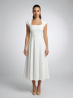 Celestine Square Neck Cap Sleeve A Line Midi Dress in Ivory