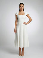 Celestine Square Neck Cap Sleeve A Line Midi Dress in Ivory