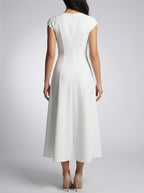 Celestine Square Neck Cap Sleeve A Line Midi Dress in Ivory