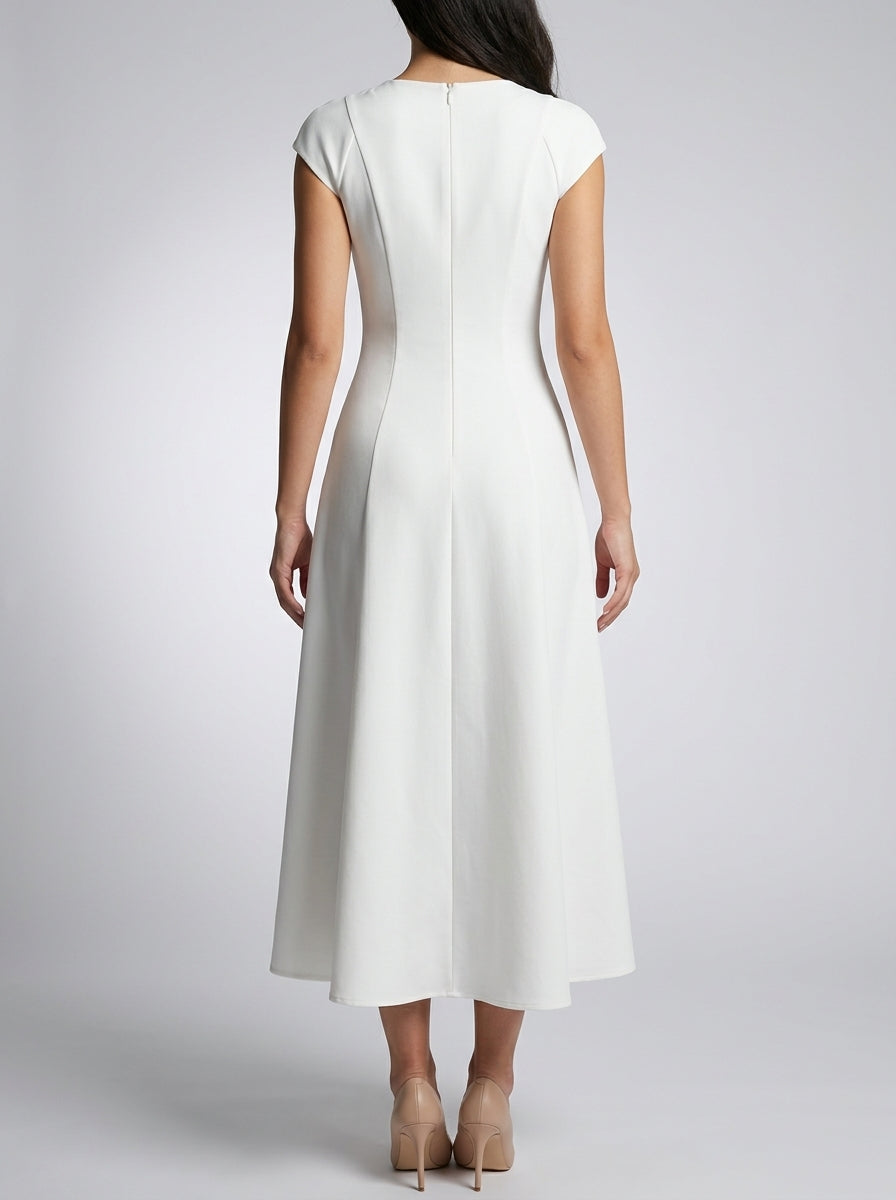 Celestine Square Neck Cap Sleeve A Line Midi Dress in Ivory