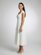Celestine Square Neck Cap Sleeve A Line Midi Dress in Ivory