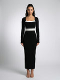 Zadie Square Neck Long Sleeve Color Block Maxi Dress in Black