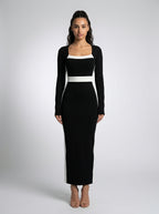 Zadie Square Neck Long Sleeve Color Block Maxi Dress in Black