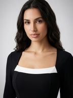 Zadie Square Neck Long Sleeve Color Block Maxi Dress in Black