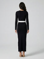 Zadie Square Neck Long Sleeve Color Block Maxi Dress in Black