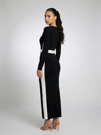 Zadie Square Neck Long Sleeve Color Block Maxi Dress in Black