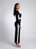 Zadie Square Neck Long Sleeve Color Block Maxi Dress in Black