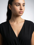 Faye V Neck Cap Sleeve Color Block Tiered Maxi Dress in Black