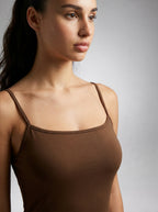 Ludivine Scoop Neck Spaghetti Strap Bodycon Maxi Dress in Brown