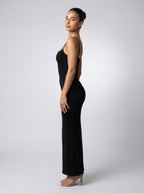 Ludivine Scoop Neck Spaghetti Strap Bodycon Maxi Dress in Black