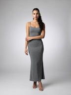 Ludivine Scoop Neck Spaghetti Strap Bodycon Maxi Dress in Grey