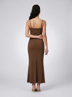Ludivine Scoop Neck Spaghetti Strap Bodycon Maxi Dress in Brown