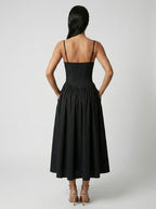 Evangeline Corset Sweetheart A Line Midi Dress in Black